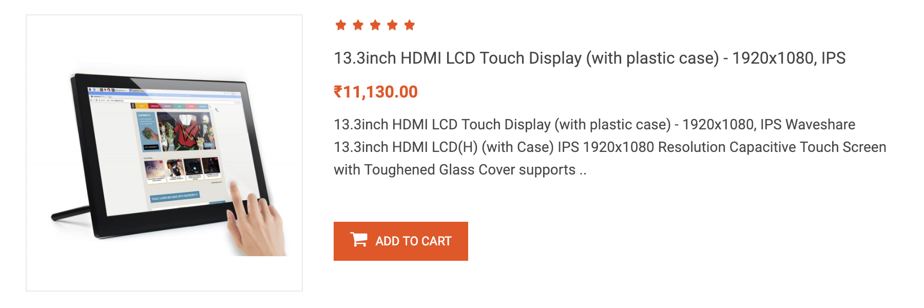 13.3inch HDMI LCD Touch Display (With Plastic Case) - 1920x1080, IPS